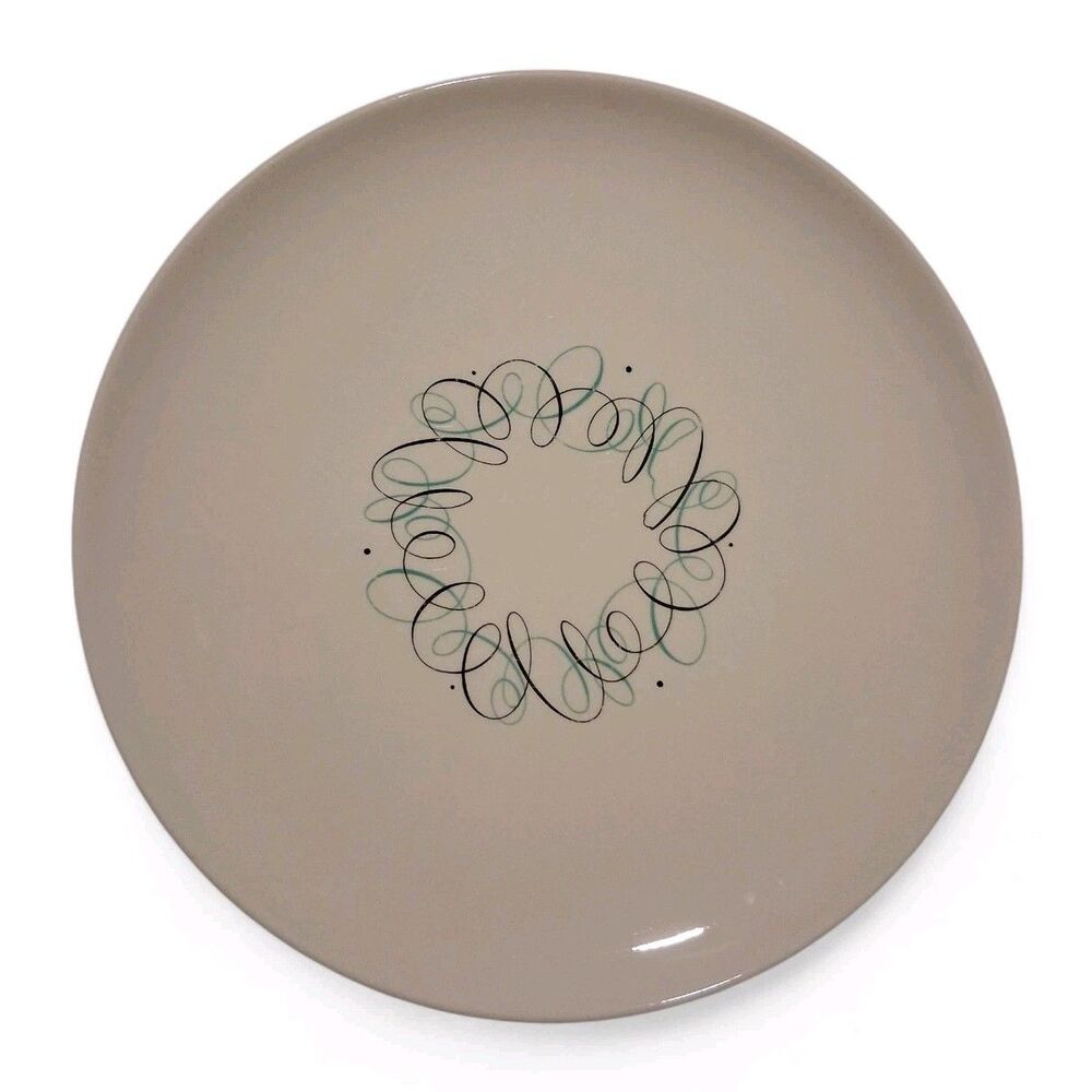 Vintage MCM Dinnerware Platter Teal/Black Swirl Stoneware Speckled 13"